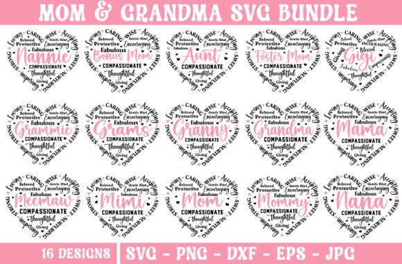 Heart Shape Mom and Grandma Svg Bundle Graphics for Crafts